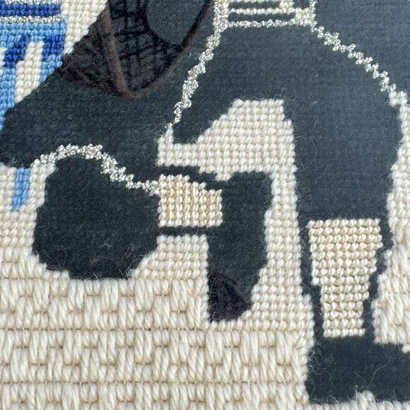 2 Needlepoint 17" Framed Art Horah Dancing Rabbi Judaism Judaic Jewish Hora SET - Picture 11 of 16